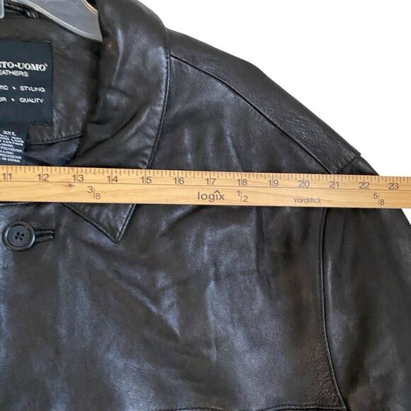 Pronto Uomo Leather Jacket Men 2XL Black Button Up Mid Length Soft Lambskin - Picture 6 of 12